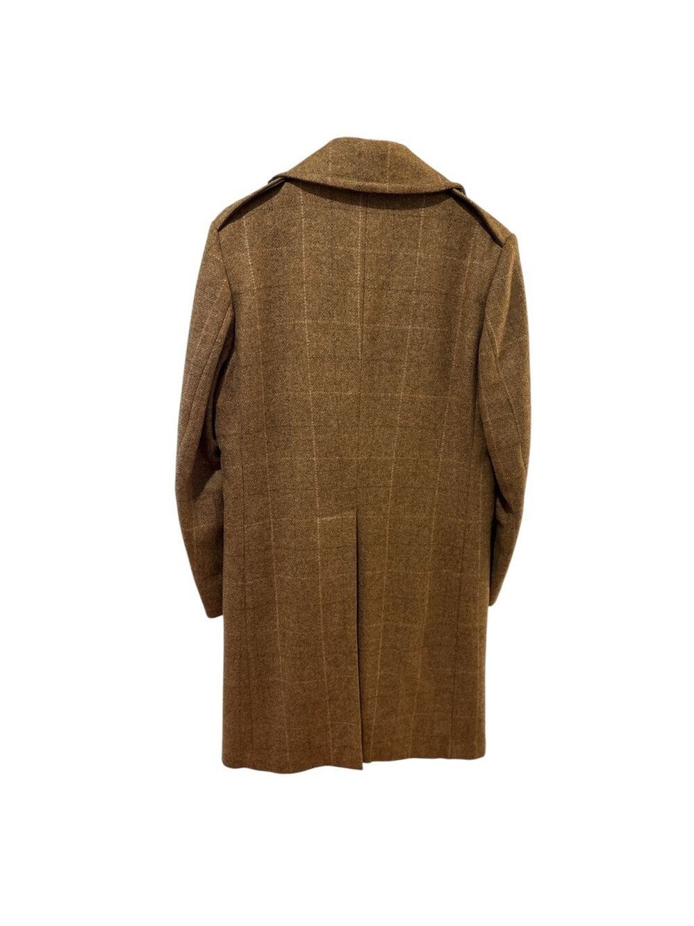 VTG HERMAN PHILLIPS WOOL TAN PLAID ECLECTIC GRANDPA DBL BREASTED TRENCH COAT 40 - Picture 5 of 17